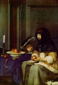 Картина Г. Терборха «Женщина, чистящая яблоко» 