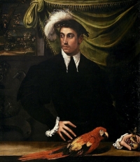 Картина Николо дель Абате  «Молодой человек с попугаем» 