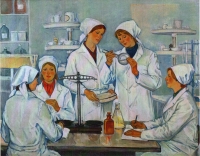 Картина С.Г. Крыжевской «В заводской лаборатории» 